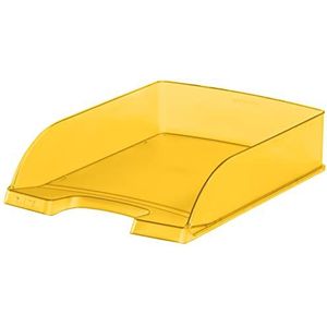 Leitz Brievenbak standaard A4, premium kwaliteit, stapelbaar opbergvak als bureau-organizer, combineerbaar met Plus-serie, geel Frost, 52270010