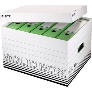 Archivbox Leitz Solid Box L 6119, mit Deckel & Aufbau-Automatik, 10 Stück, weiß