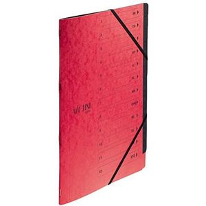 VON Leitz, 30150025, map met 12 vakken, karton, projectmap met tabbladen en elastieksluiting, voor school, studie en thuis, 5 stuks, rood