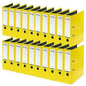 von Leitz Leitz 10550015 set van 20 A4-mappen van karton met kunststof omslag, rug 80 mm, voor 600 vellen, motief blauwe engel en FSC-gecertificeerd, voor school, studie en thuis, geel