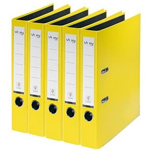 VANAF 5-pack A4-mappen, karton met plastic omslag, 50 mm rugbreedte, vanaf Leitz , Voor 350 vellen, FSC-gecertificeerd karton, voor school, studie en thuis, geel, 10561015
