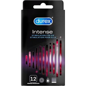 Durex Intense Orgasmic condoom, geribbelde en genopte condooms met stimulerende gel voor een intensievere bevrediging van de vrouw, 12 stuks (1 x 12 stuks)