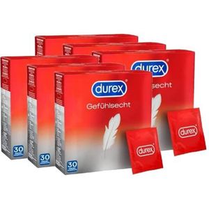 Durex Gevoelsechte ultra condooms â€“ Sensi-Fit condooms met 20% dunner materiaal aan de punt voor intensiever gevoel, verpakking van 30 stuks (6 x 30 stuks)