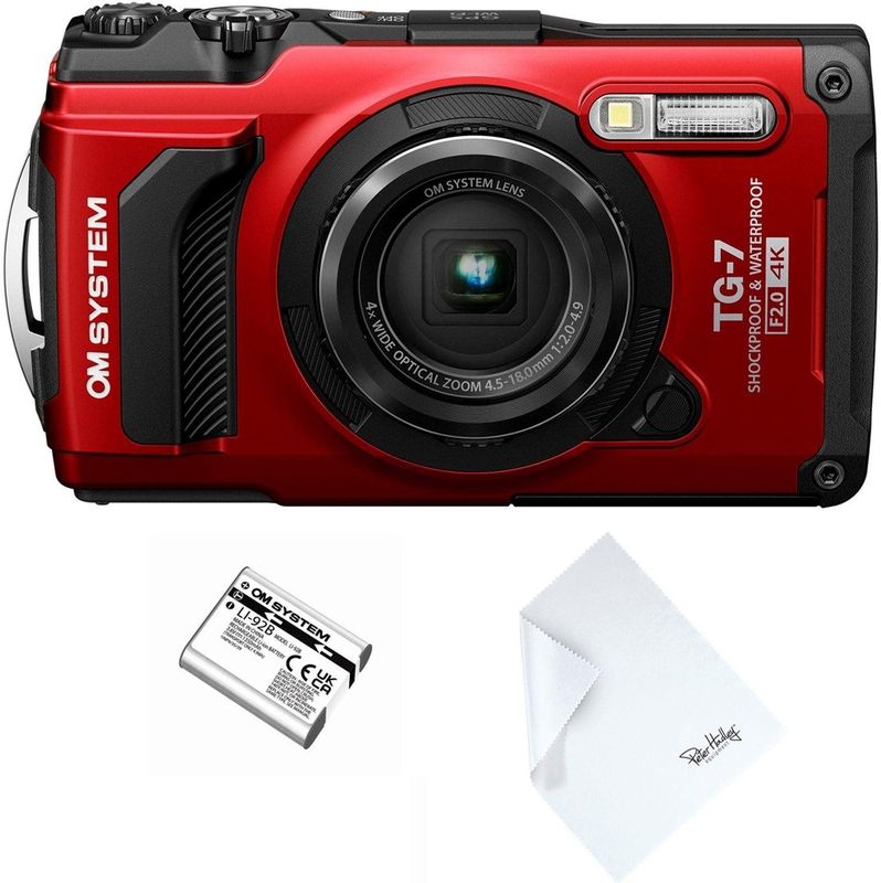 OM SYSTEM - TG-7 Special Edition - Camera - Rood - Inclusief Extra Accu en Reinigingsdoek