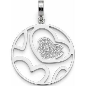 Leonardo Jewels Clip&Mix Meyla 023258 Hanger van roestvrij staal, zilverkleurige kettinghanger met hartjes en zirkoniasteentjes, sieradencadeau voor vrouwen, 4.5, Roestvrij staal, Geen edelsteen