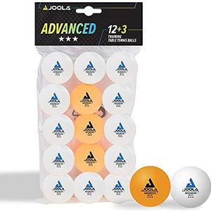 JOOLA 44206 tafeltennisballen, 3 sterren, training, Advanced 40+ mm diameter, premium tafeltennisballen, wit/oranje, 15 stuks