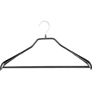 TopHangers [Set van 5] - Stevige metalen kledinghanger inclusief broeklat met brede schouderkoppen en speciale kraaglijn | Voorzien van zwarte anti-slip coating | Geschikt voor voor jassen / colberts / kostuums / broeken | 'Mawa 46LS'