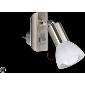 Leeslamp, stekkerlamp, stekkerspot, E14, 25 watt, draai- en zwenkbaar, mat nikkel