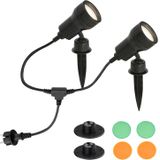 BRILONER Leuchten - Buitenlamp, tuinlamp, padverlichting, set van 2, 2x GU10, 3 W, 250 lumen, incl. grondspies, IP44, zwart