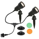BRILONER Leuchten - Buitenlamp, tuinlamp, padverlichting, set van 2, 2x GU10, 3 W, 250 lumen, incl. grondspies, IP44, zwart