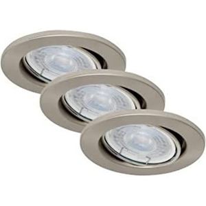 BRILONER Lampen - LED inbouwlampen, set van 3, plafondlampen dimbaar, LED-module draaibaar, 3x GU10, elk 5,5 watt, elk 460 lumen, 3.000 Kelvin, IP23, mat nikkel, 86x70mm (DxH) 7256-032