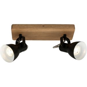 BRILONER ARBO - Plafondlamp - spot draaibaar - 2-lichts GU10 max. 35W - Materiaal: hout en Metaal - Kleur: zwart