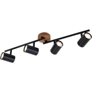 Deckenspot retro vintage dreh- & schwenkbar 4x GU10 Schwarz Holzbasis Briloner
