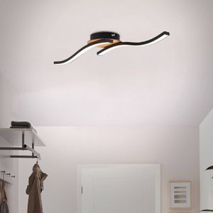 Briloner LED plafondlamp Go 2-lamps zwart/houtdecor gegolfd