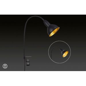 BRILONER Leuchten 2603-015 Retro leeslamp met klem met flexibele arm en aan/uit-schakelaar, 1 x E14, max. 25 W, metaal, zwart/goud