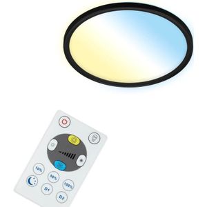 BRILONER Leuchten Smart led-plafondlamp, werkt met Amazon Alexa, wifi, achtergrondverlichtingseffect, kleurtemperatuurregeling, dimbare plafondlamp, afstandsbediening, led-paneel, wit/zwart, diameter