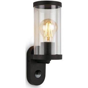 BRILONER - Buitenlamp met bewegingsmelder, buitenwandlamp, schemeringssensor, IP44, E27, zwart, 270x95x115 mm (LxBxH), 3628-015