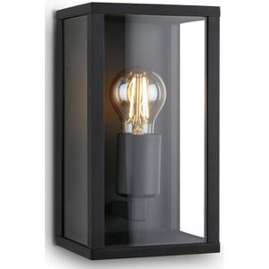 BRILONER Leuchten - Buitenwandlamp van glas, IP44, E27, zwart, 260 x 140 x 135 mm (l x b x h) 3638-015