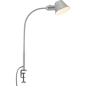 BRILONER - Klemlamp flexibel, bureaulamp verstelbaar, tuimelschakelaar, 1x E27 fitting max. 10 watt, incl. snoer, mat chroom, 65 cm