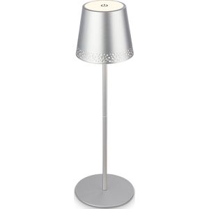 BRILONER – Led-tafellamp op accu, 2-in-1, traploos dimbaar, touch, mobiel licht, led-tafellamp voor buiten, draadloos, chroom mat