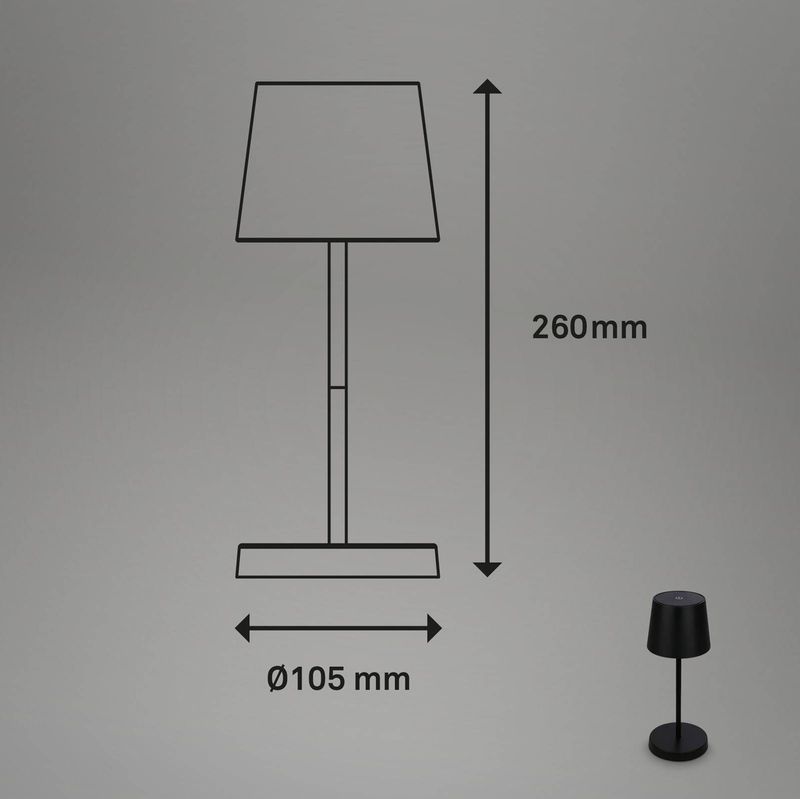 Led Akku-Tischleuchte usb-c 2,6W IP44 Spritzwasserschutz 150lm schwarz Briloner