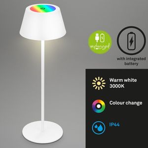 BRILONER - RGB accu tafellamp 2 in 1, Touch, mobiel licht, LED tafellamp buiten, IP44, LED tafellamp snoerloos, Wit