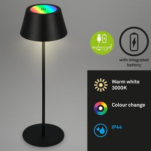 BRILONER - RGB oplaadbare tafellamp 2 in 1, touch, mobiel licht, LED tafellamp buiten, IP44, LED tafellamp snoerloos, zwart