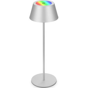 BRILONER - RGB batterij tafellamp 2 in 1, touchscreen, mobiel licht, led-tafellamp buiten, IP44, draadloze led-tafellamp, zilver
