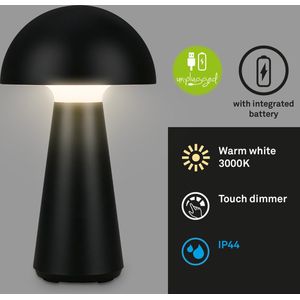 Briloner LED oplaadbare tafellamp Fungo, oplaadbaar, zwart
