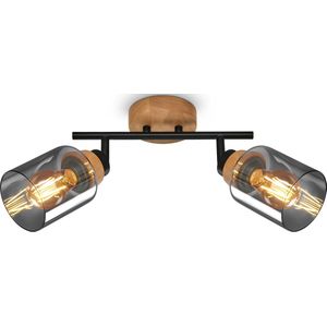 BRILONER - HEMA - Spot 2-vlam - Zwart-Rook - Hout-Metaal-Glas - 2 stuks