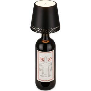 BRILONER – Led-flessenlamp, dimbaar, flessenlamp-opzetstuk, led, tafellamp, draadloos, dimbaar bedlampje touch, bureaulamp, leeslamp, warm wit licht, 11 x 9 cm (d x h), zwart