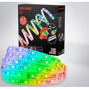 Briloner Pimp your Stripe Starterset, 2 m ledstrip, app-spraakbediening, 3 m voedingskabel, kleurrijke RGBW, in te korten, zelfklevend, led-lichtstrip, kamerdecoratie, gaming-decoratie, led-lichtstrip