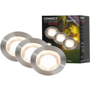 Briloner - Connect to Shine -LED vloerinbouwspots - 3917032 - Uitbreidingsset voor artikel 3916032 - met aardingscontactdoos - Warm wit licht - IP67 - 1 watt en 100 lumen per stuk - Ø45x66mm - Zilverkleurig