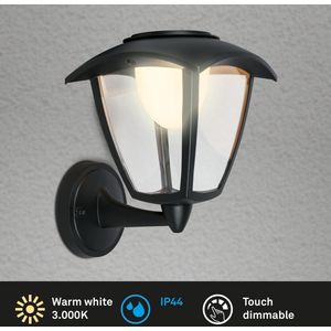 BRILONER - LED wandlamp zonder netaansluiting touch, traploos dimbaar, oplaadbare accu, wandlamp oplaadbare accu, outdoor, wandverlichting voor buiten, buitenlamp, 23x19,5x16,5 cm, zwart