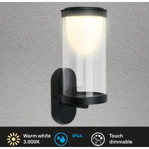 BRILONER - LED wandlamp zonder stroomaansluiting touch, traploos dimbaar, oplaadbare batterij vervangbaar, buitenwandlamp, 24x12x10 cm, zwart