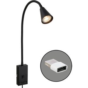 BRILONER Justra - Stekkerlamp - leeslamp - draaibaar - 2 USB poorten - wandlamp - 48,5 x 6 x 42,5 cm - Zwart