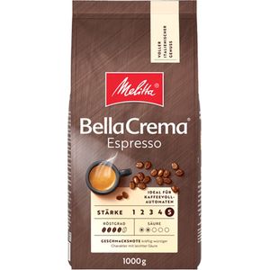 Melitta BellaCrema Espresso hele koffiebonen 1 kg, ongemalen, koffiebonen voor volautomatische koffiemachine, krachtig roosteren, geroosterd in Duitsland, dikte 5