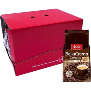 Melitta BellaCrema Espresso hele koffiebonen 8 x 1 kg, ongemalen, koffiebonen voor volautomatische koffiemachine, krachtig roosteren, geroosterd in Duitsland, dikte 5, in bak