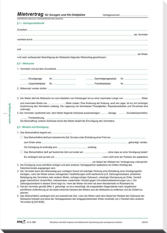 10 RNK-Verlag 553/10 Mietverträge für Garagen