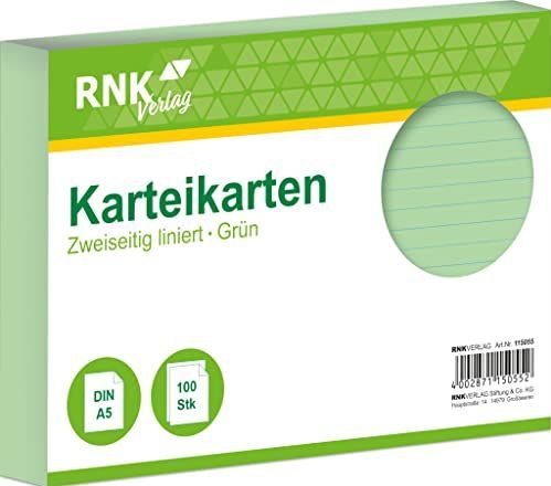 RNK Karteikarten A5 liniert grün VE=100 Stück