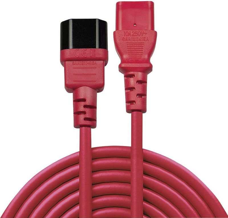 Lindy - Strom Verlängerungskabel [1x Kaltgeräte-Stecker C14 - 1x Kaltgeräte-Buchse C13] 0.50 m Rot