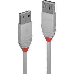 LINDY Anthra Line 36713 verlengkabel (USB 2.0, type A), 2 m, grijs
