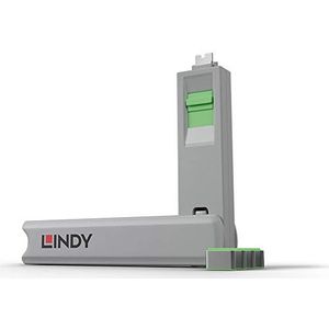 LINDY USB type C poortblokkeringsset met sleutel en 4 vergrendelingen, groen