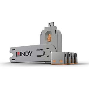Lindy 40453 poortblokker Poortblokker + sleutel USB Type-A Oranje Acrylonitrielbutadieenstyreen (ABS) 5 stuk(s)