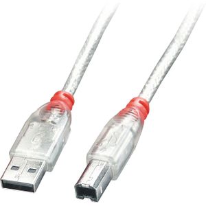 Lindy USB 2.0 kabel type A/B, transparant, 0,2m type A/B M/M High/Full/Lowspeed (0.20 m, USB 2.0), USB-kabel