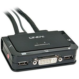 LINDY KVM Switch Compact DVI-D Single Link USB 2.0 & Audio 2-poorts zwart