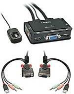 Lindy VGA KVM-schakelaar 2-poorts USB 2.0 Audio Compact USB 2.0 Audio/Microfoon, KVM schakelaars, Zwart
