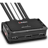 LINDY 2-poorts HDMI 2.0 KVM-schakelaar, USB 2.0 en audio, geïntegreerde kabel