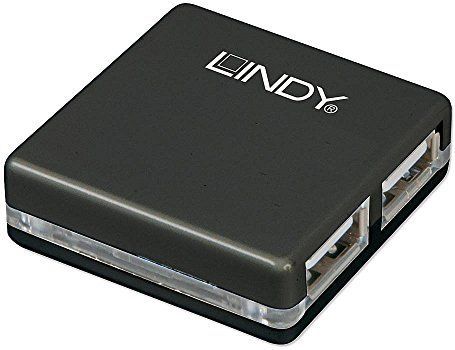 Lindy USB 2.0 Minihub (USB-A, 2 Havens), Docking station + USB-hub, Zwart