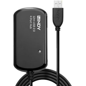 LINDY Active USB 2.0 Pro verlengkabel met 4 poorten 12 m, zwart 42783